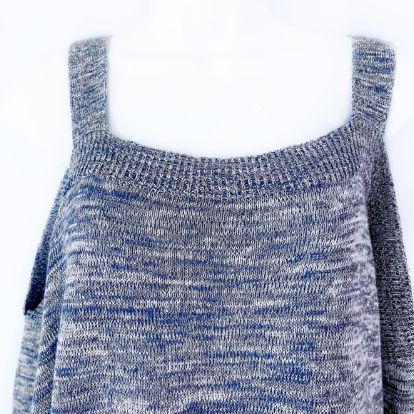 Stitches and Stripes Long Sleeve Cold Shoulder Sweater Marled Blue Medium - Picture 2 of 11